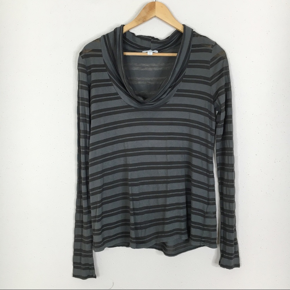 James Perse Gray Striped Cowl Neck Top